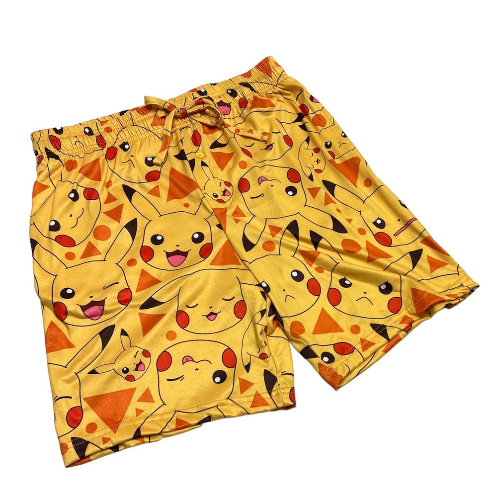 Pokemon Pika Faces Print Sleep Shorts With Pockets Men’s Size Small Pikachu